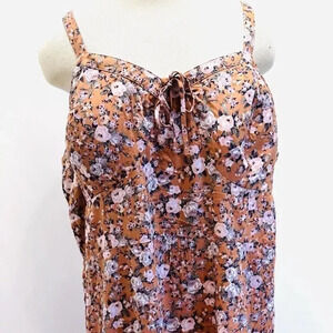 NWT WALLFLOWER Women Sleeveless Pullover V-Neck Smocked Floral Dress Size 3X